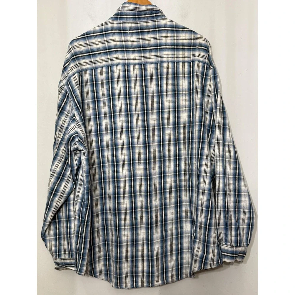 VTG Levis Mens XL Blue Plaid Flannel Button Down Shirt Metal Button 90s Grunge